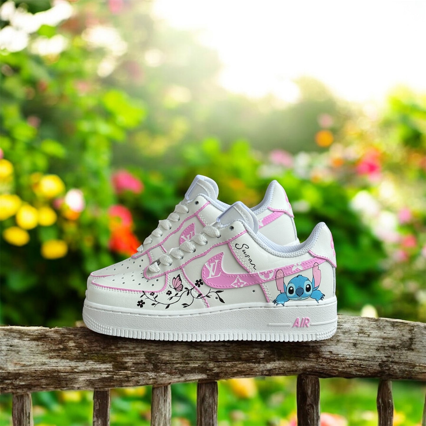 Pink Stitch Line Flower Custom Shoes Air Force 1