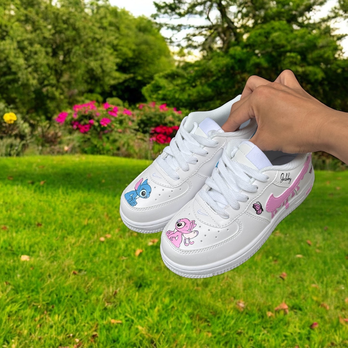 Blue Pink Stitch Butterfly Drip Custom Shoes