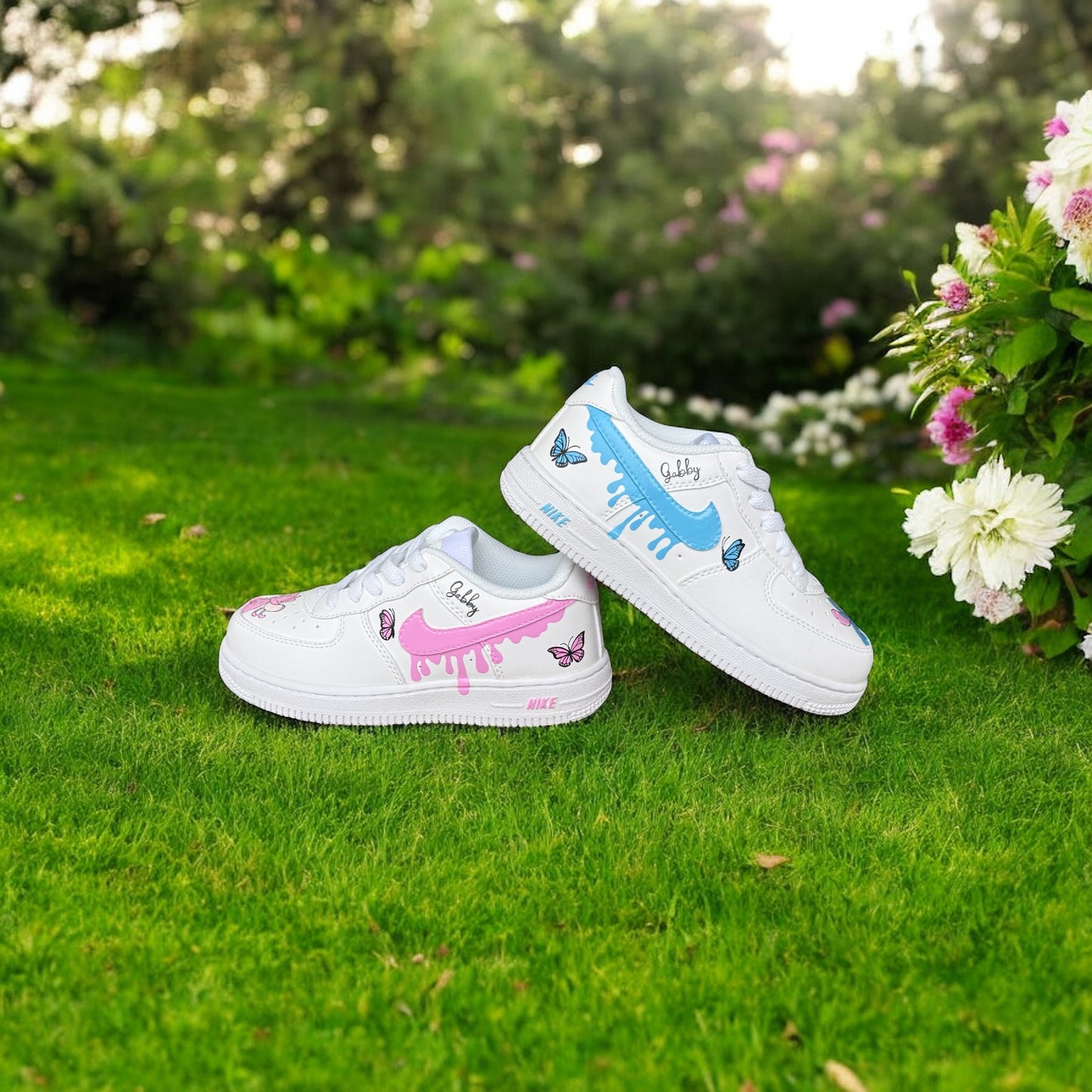 Blue Pink Stitch Butterfly Drip Custom Shoes