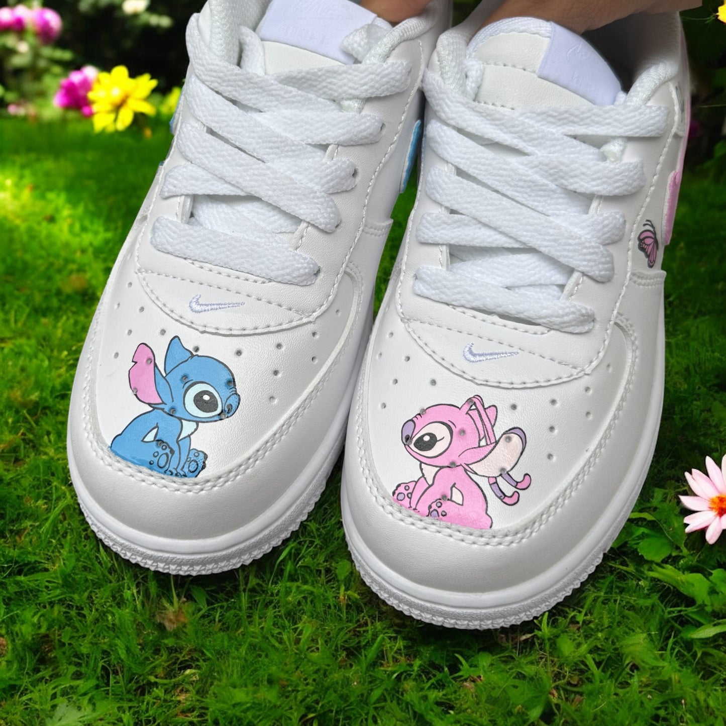 Blue Pink Stitch Butterfly Drip Custom Shoes