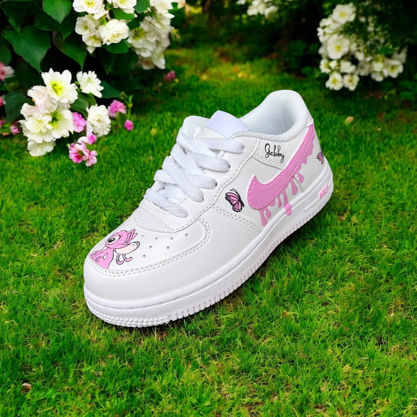 Blue Pink Stitch Butterfly Drip Custom Shoes