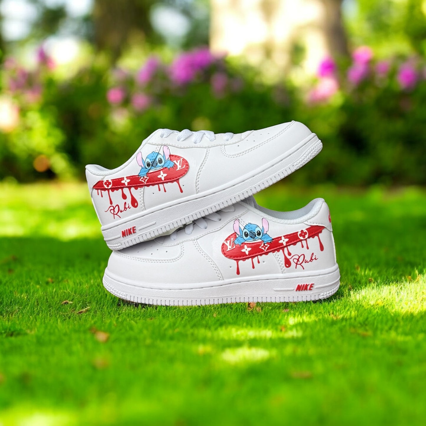Stitch Drip Red LV Custom Shoes Air Force 1's