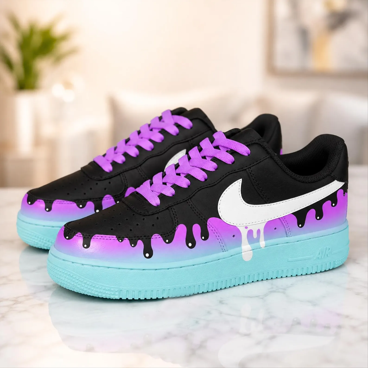 Black Purple Blue Drip Custom Shoes AF1