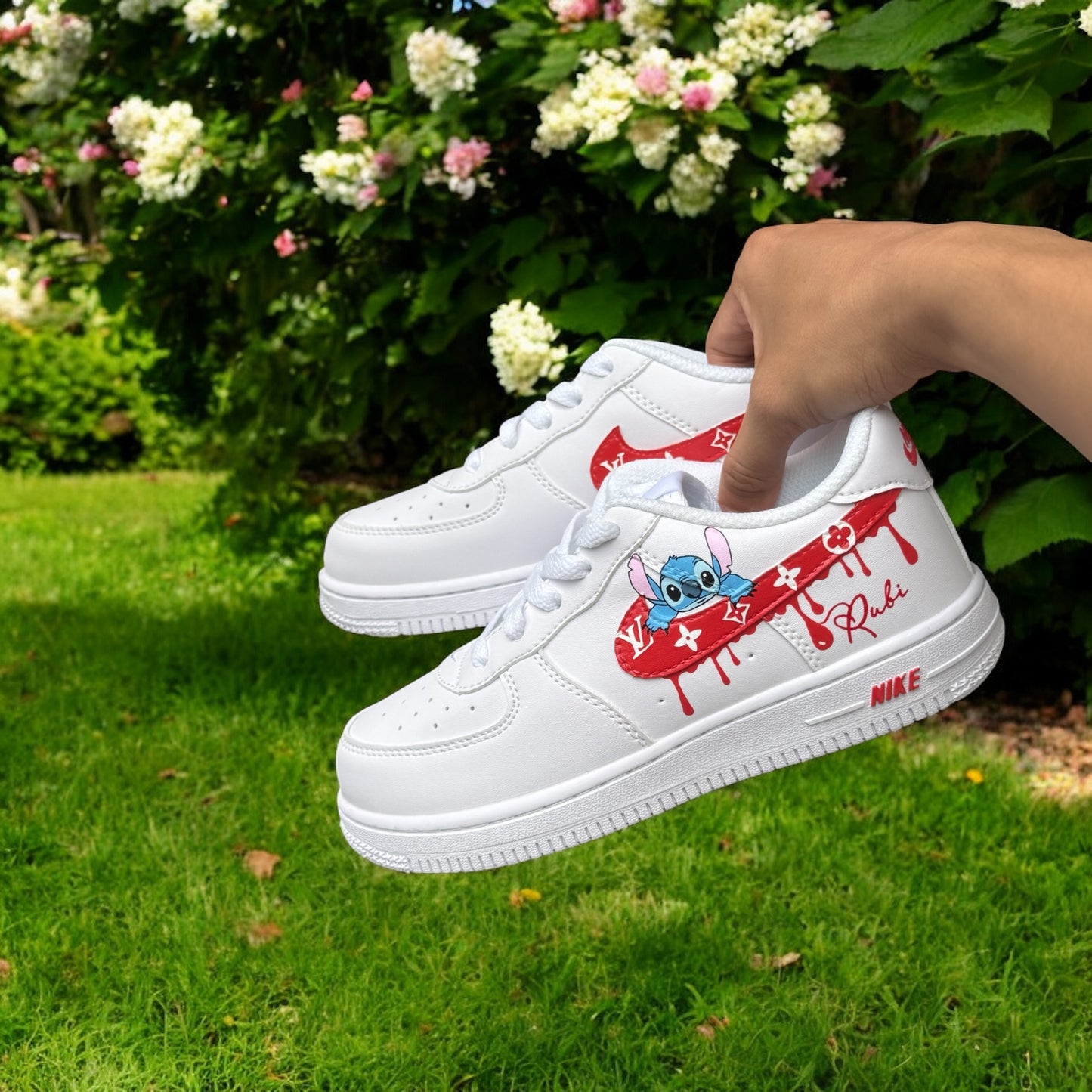 Stitch Drip Red LV Custom Shoes Air Force 1's