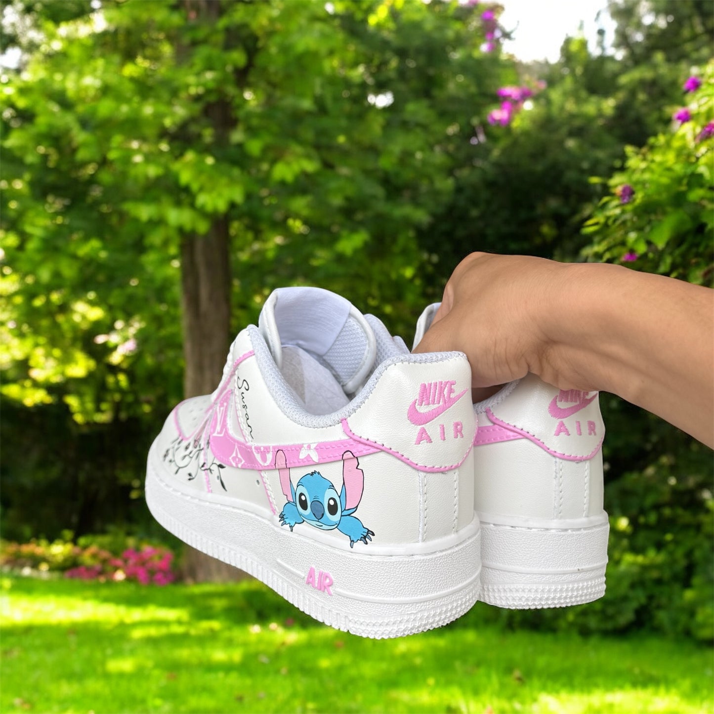 Pink Stitch Line Flower Custom Shoes Air Force 1