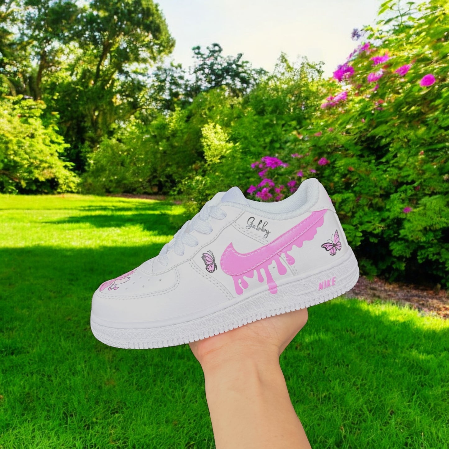 Blue Pink Stitch Butterfly Drip Custom Shoes