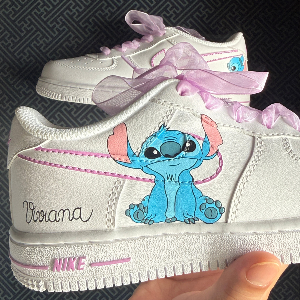 Stitch Pink Shoes Laces Hand Painted