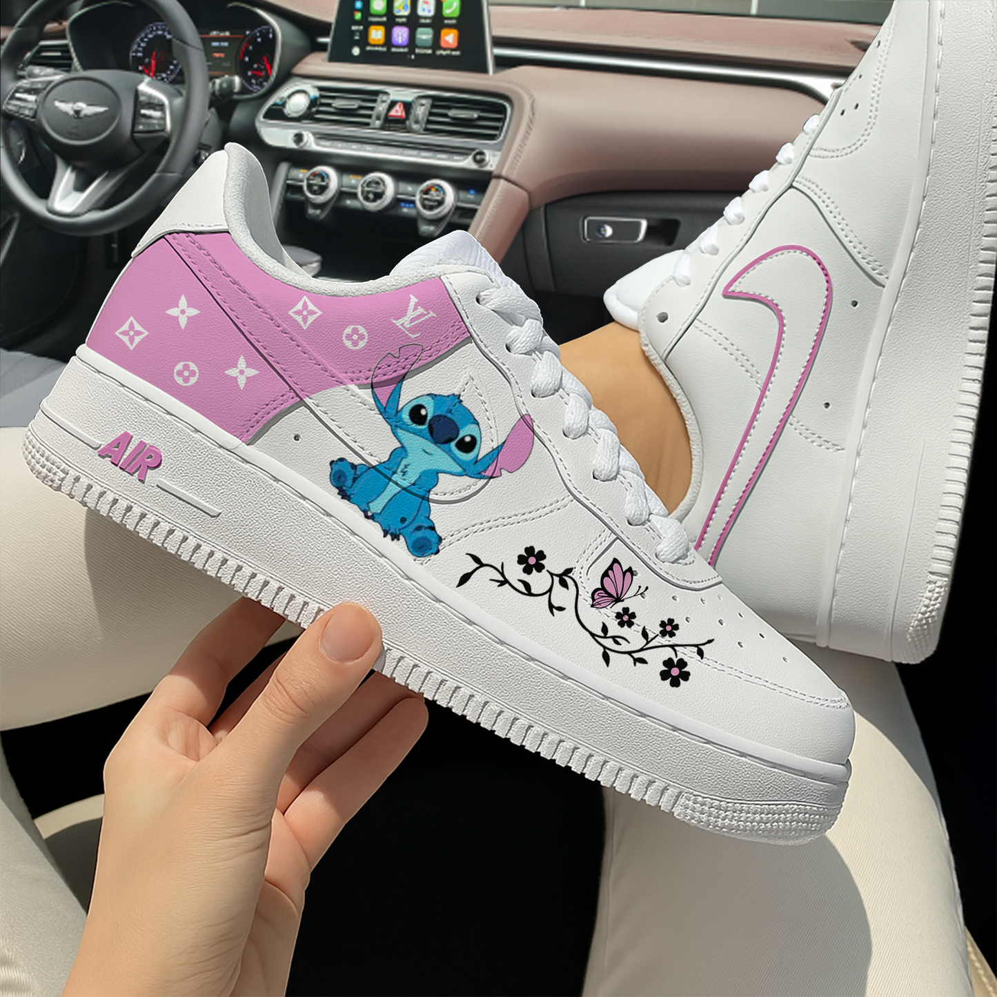Pink Stitch Flower LV Custom Shoes Air Force 1 Sneakers