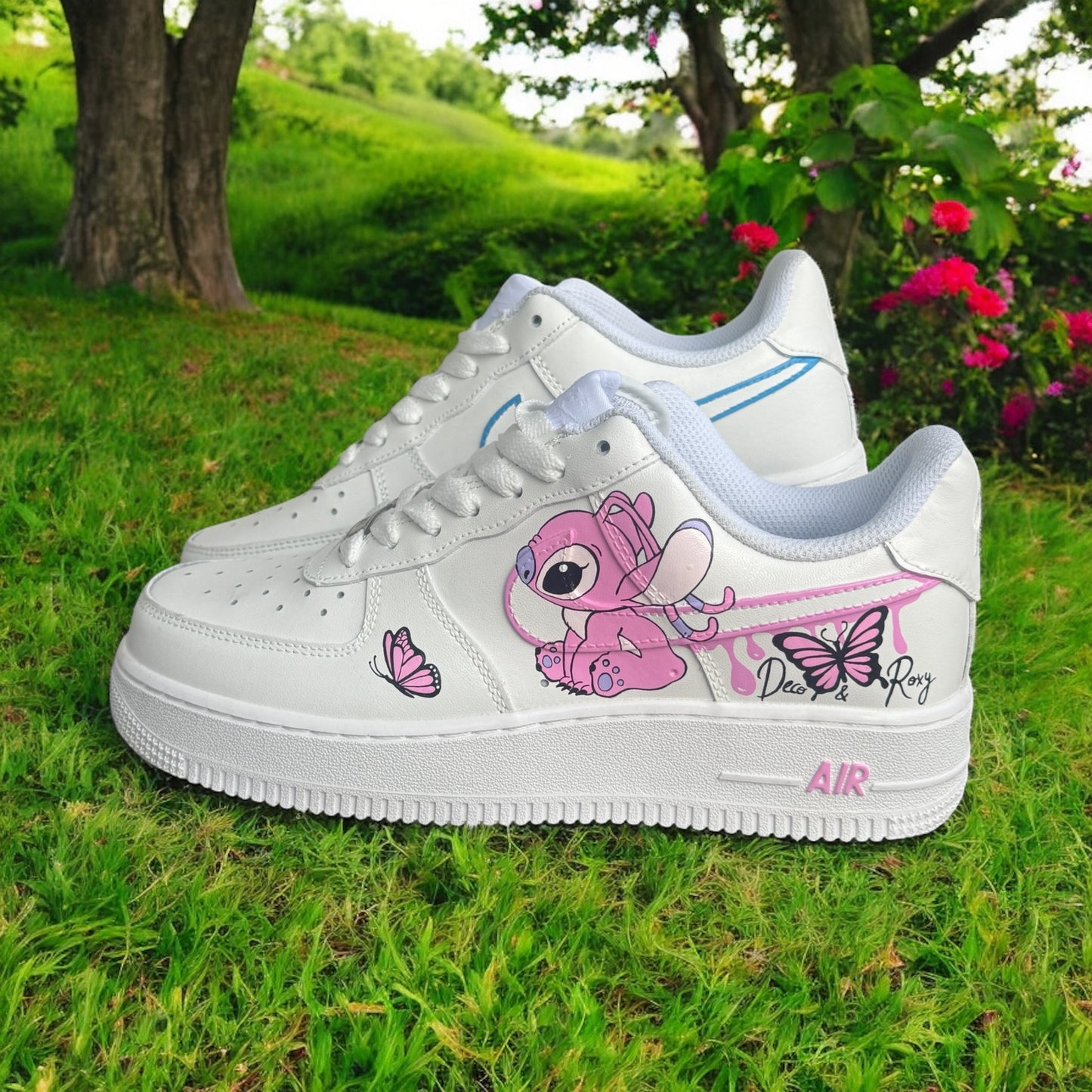 Blue Pink Drip Stitch Butterfly Custom Shoes Air Force 1