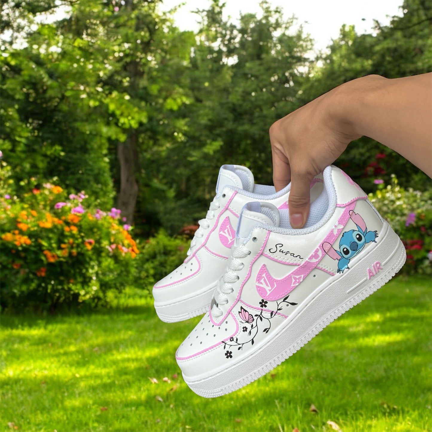 Pink Stitch Line Flower Custom Shoes Air Force 1