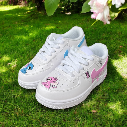 Blue Pink Stitch Butterfly Drip Custom Shoes