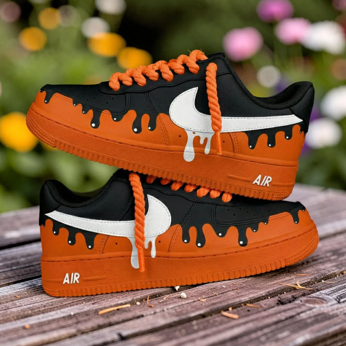 Back Orange Drip Hand Painted Shoes AF1 Halloween