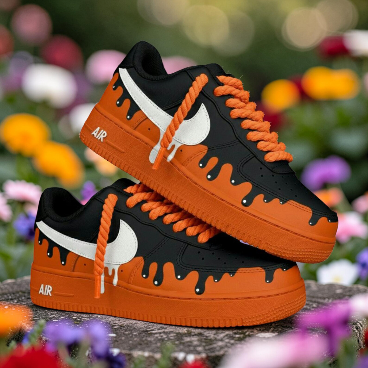Back Orange Drip Hand Painted Shoes AF1 Halloween