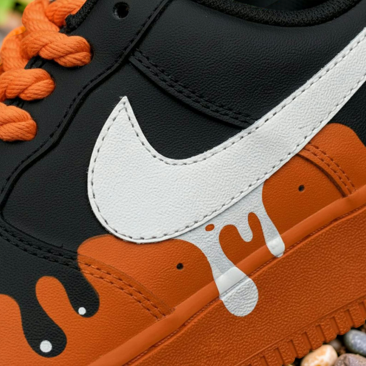 Back Orange Drip Hand Painted Shoes AF1 Halloween