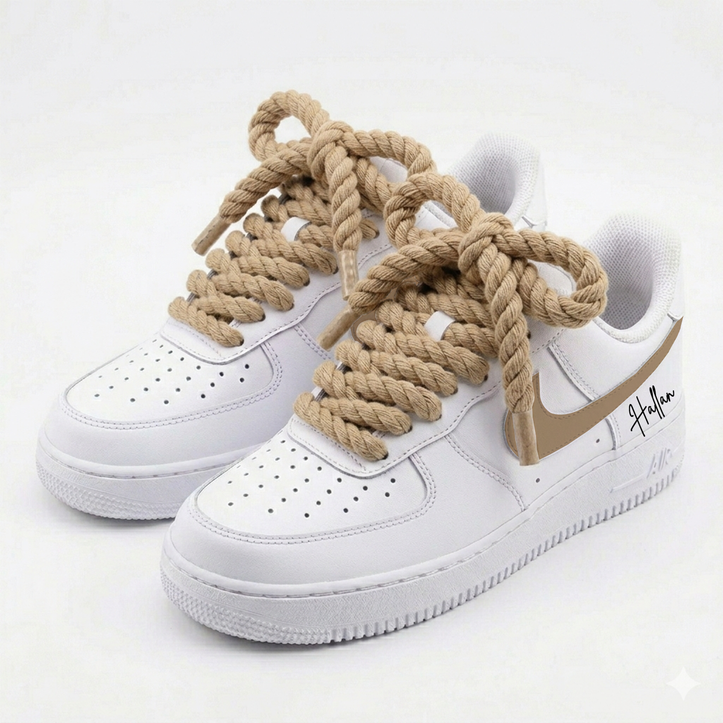 Beige Big Rope Lace Custom Sneakers - White Air Force 1