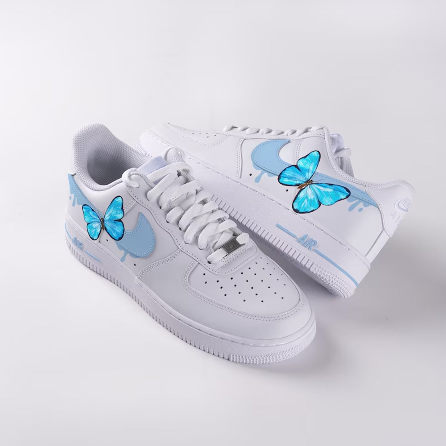 Blue Drip Butterfly Flower Custom Sneaker