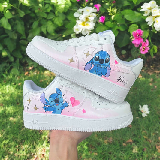 Blue Stitch Heart Cartoon Custom Sneaker Air Force 1
