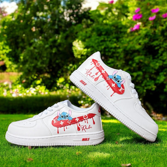 Stitch Drip Red LV Custom Shoes Air Force 1's