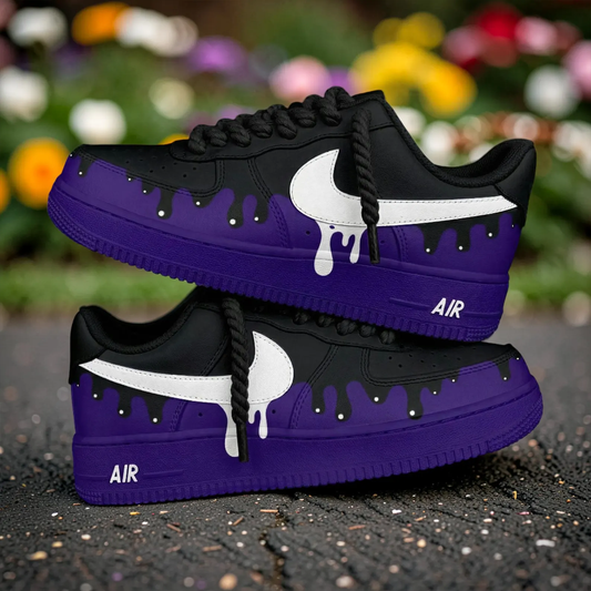 Deep Blue Black Drip Custom Shoes AF1