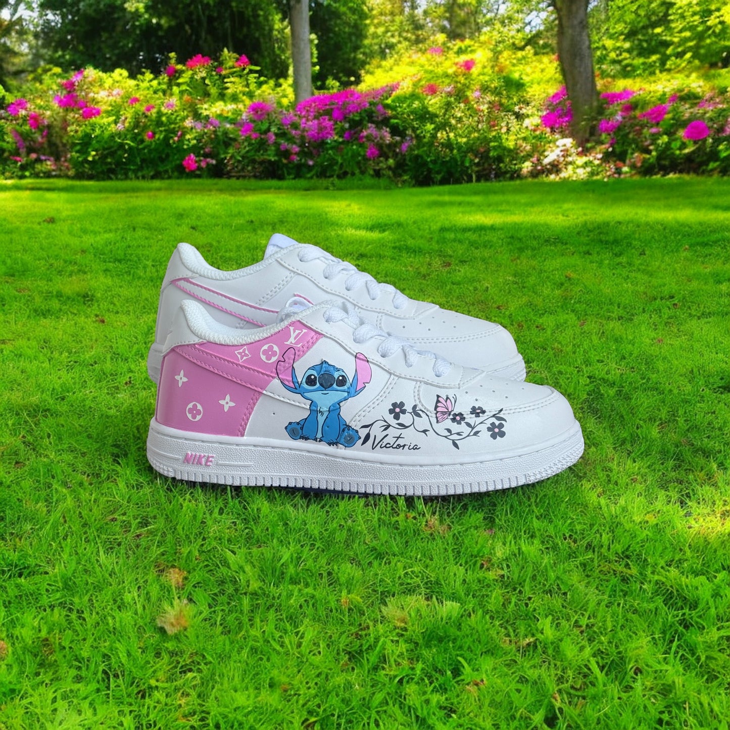 Pink Stitch Flower LV Custom Shoes Air Force 1 Sneakers