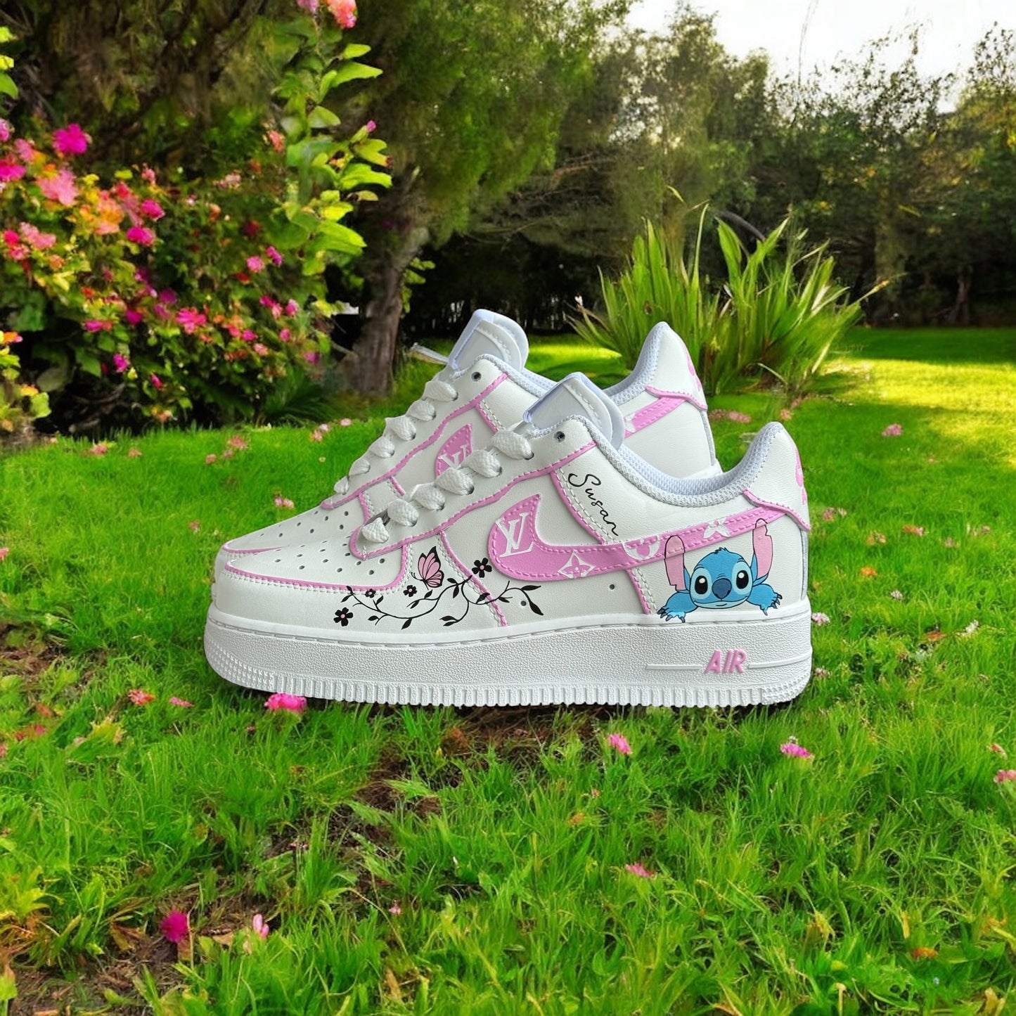 Pink Stitch Line Flower Custom Shoes Air Force 1