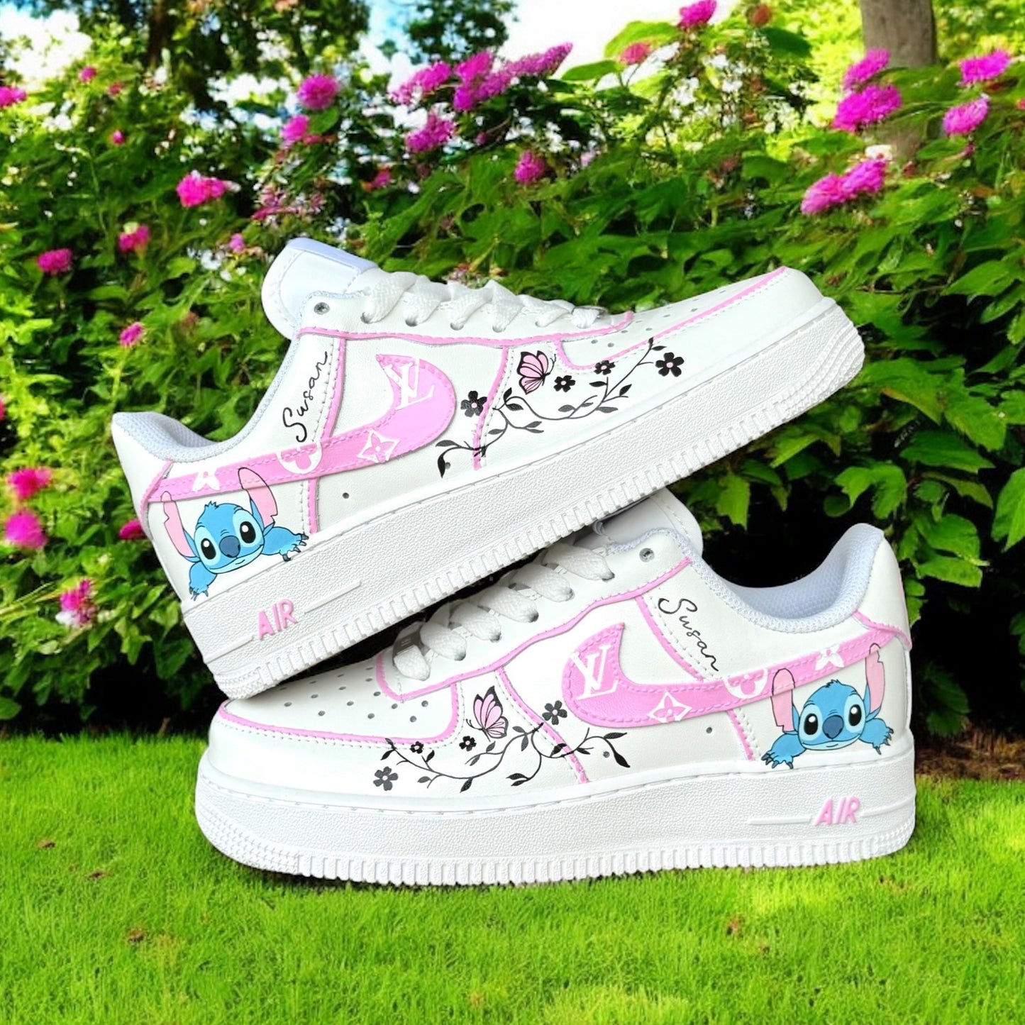 Pink Stitch Line Flower Custom Shoes Air Force 1