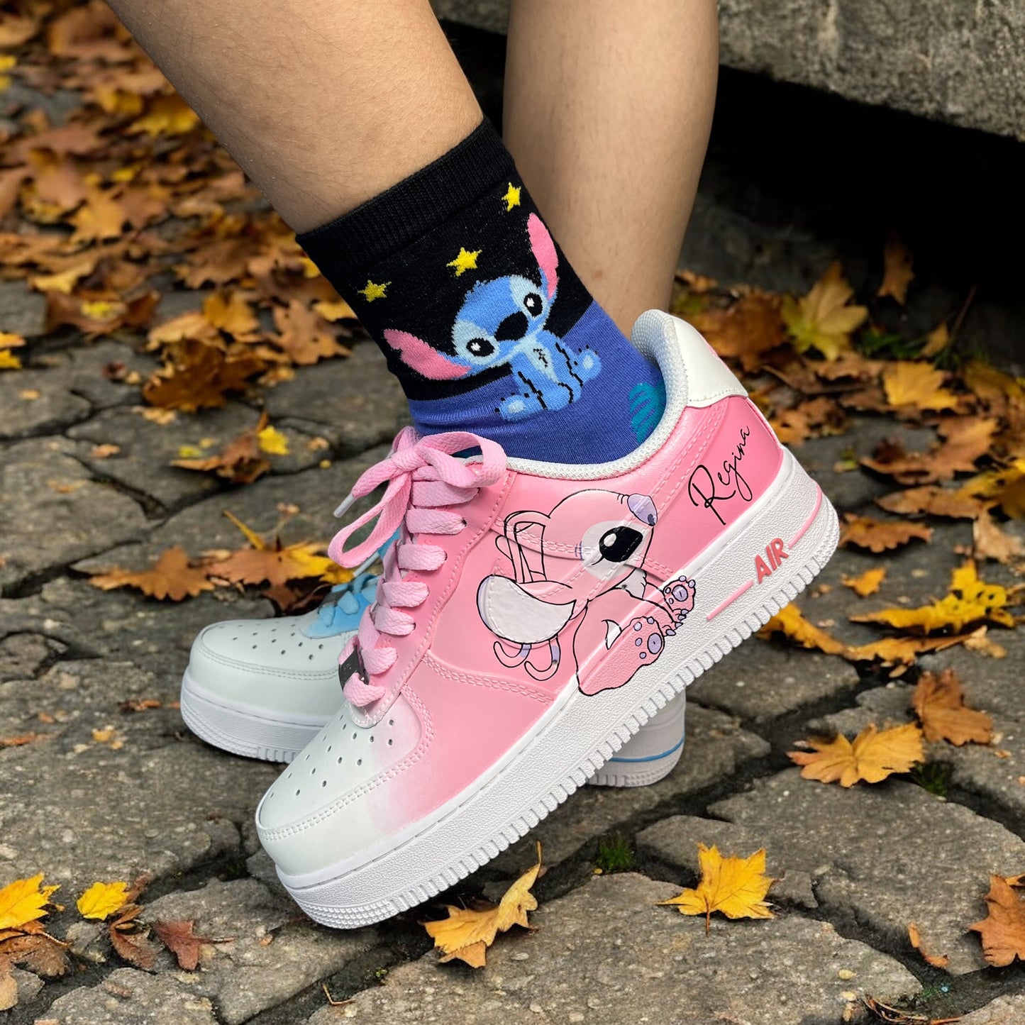 Blue Pink Stitch Cartoon Custom Sneaker Air Force 1