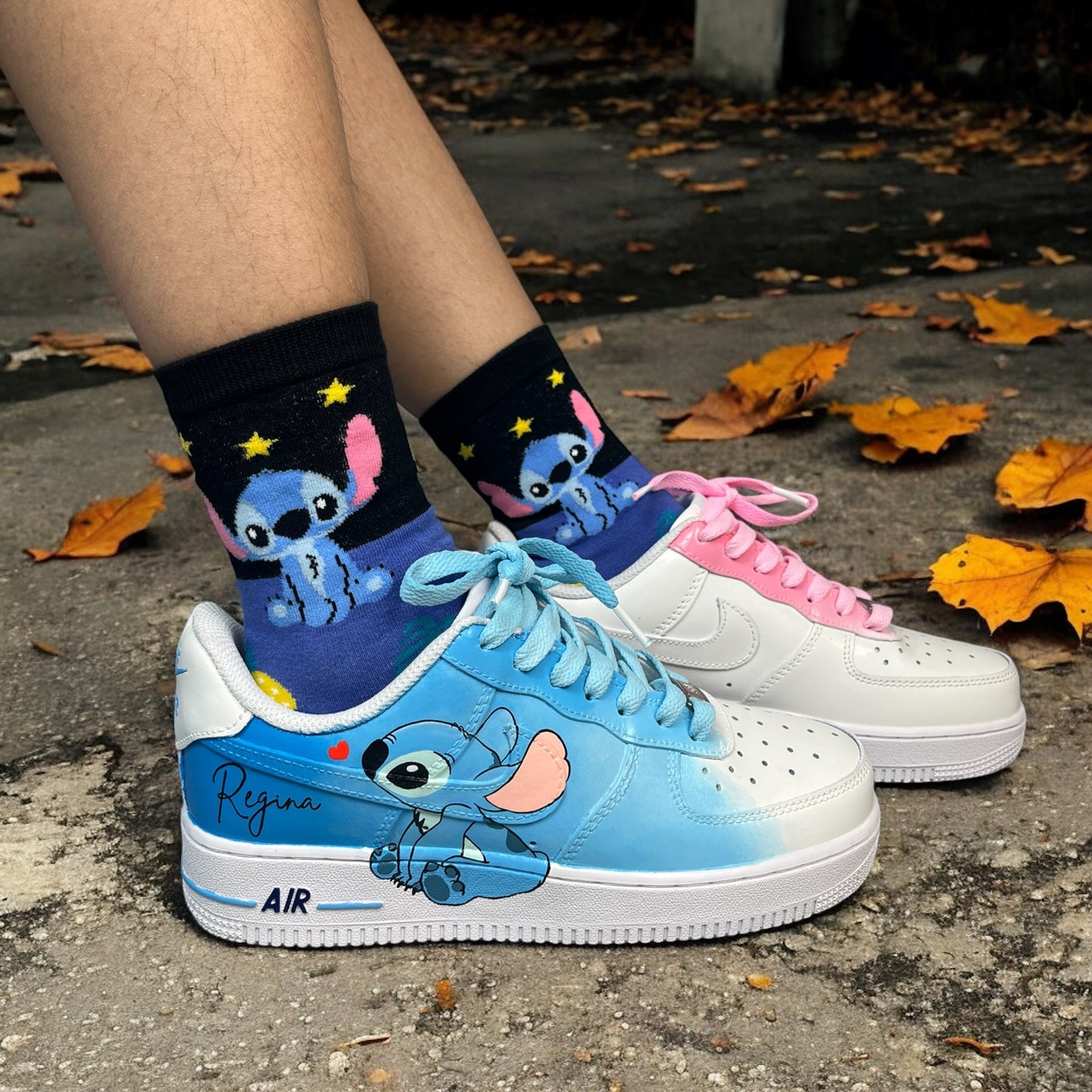 Blue Pink Stitch Cartoon Custom Sneaker Air Force 1