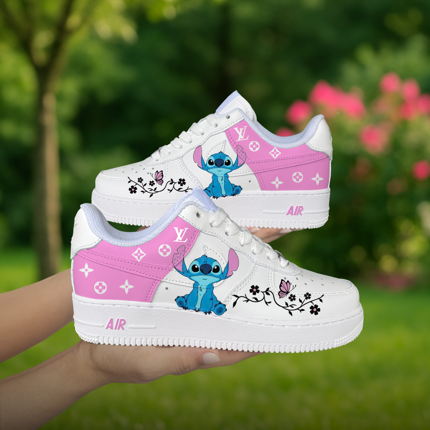 Pink Stitch Flower LV Custom Shoes Air Force 1 Sneakers