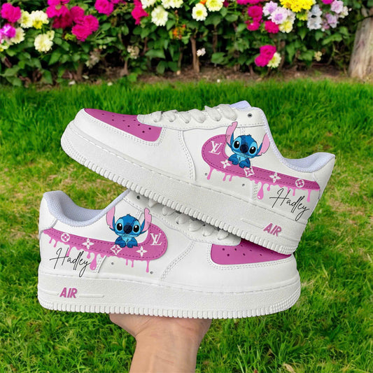 Stitch Pink Drip LV Custom Shoes Air Force 1's