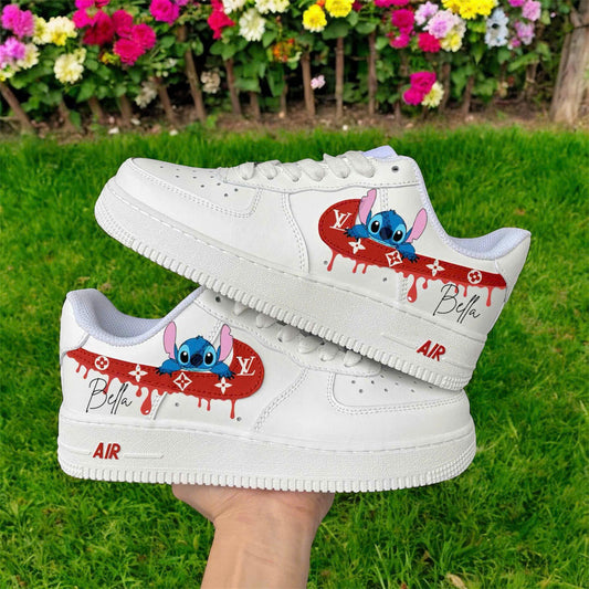 Stitch Drip Red LV Custom Shoes Air Force 1's