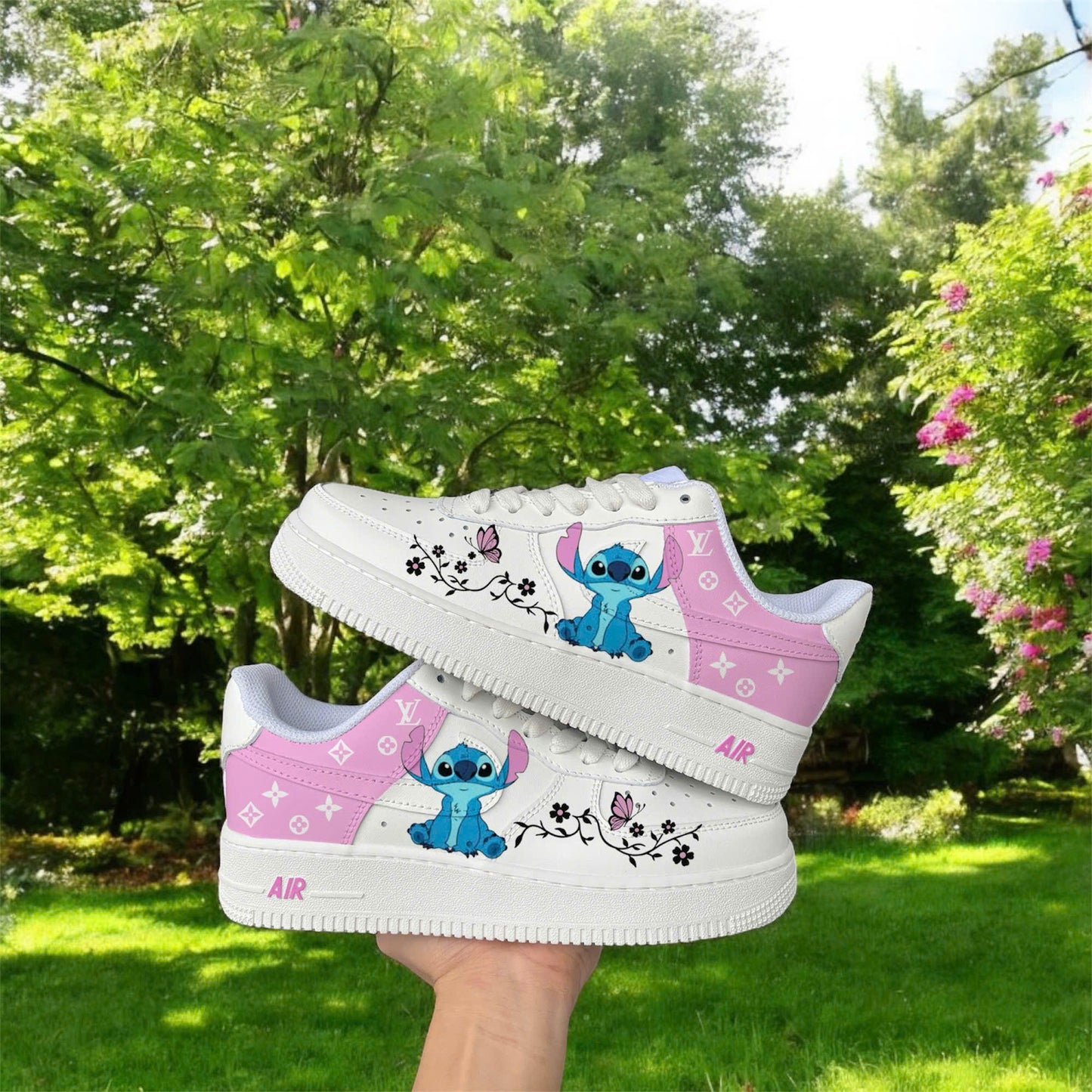 Pink Stitch Flower LV Custom Shoes Air Force 1 Sneakers