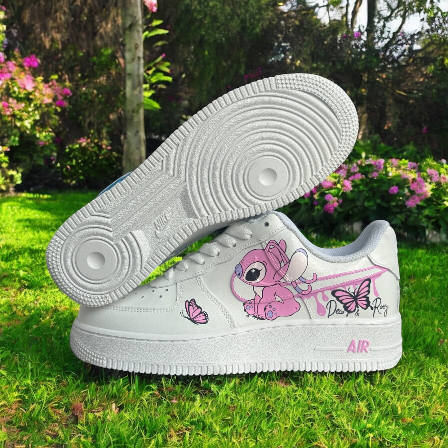 Blue Pink Drip Stitch Butterfly Custom Shoes Air Force 1