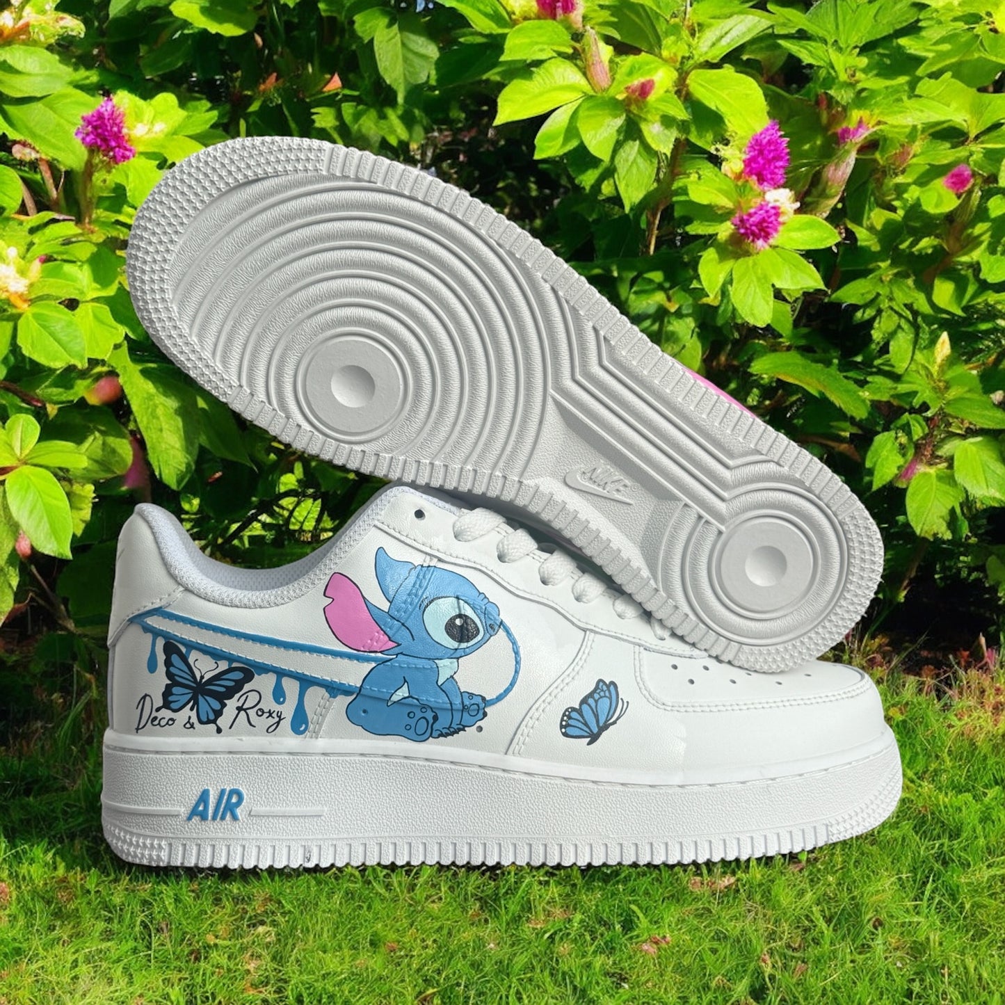 Blue Pink Drip Stitch Butterfly Custom Shoes Air Force 1