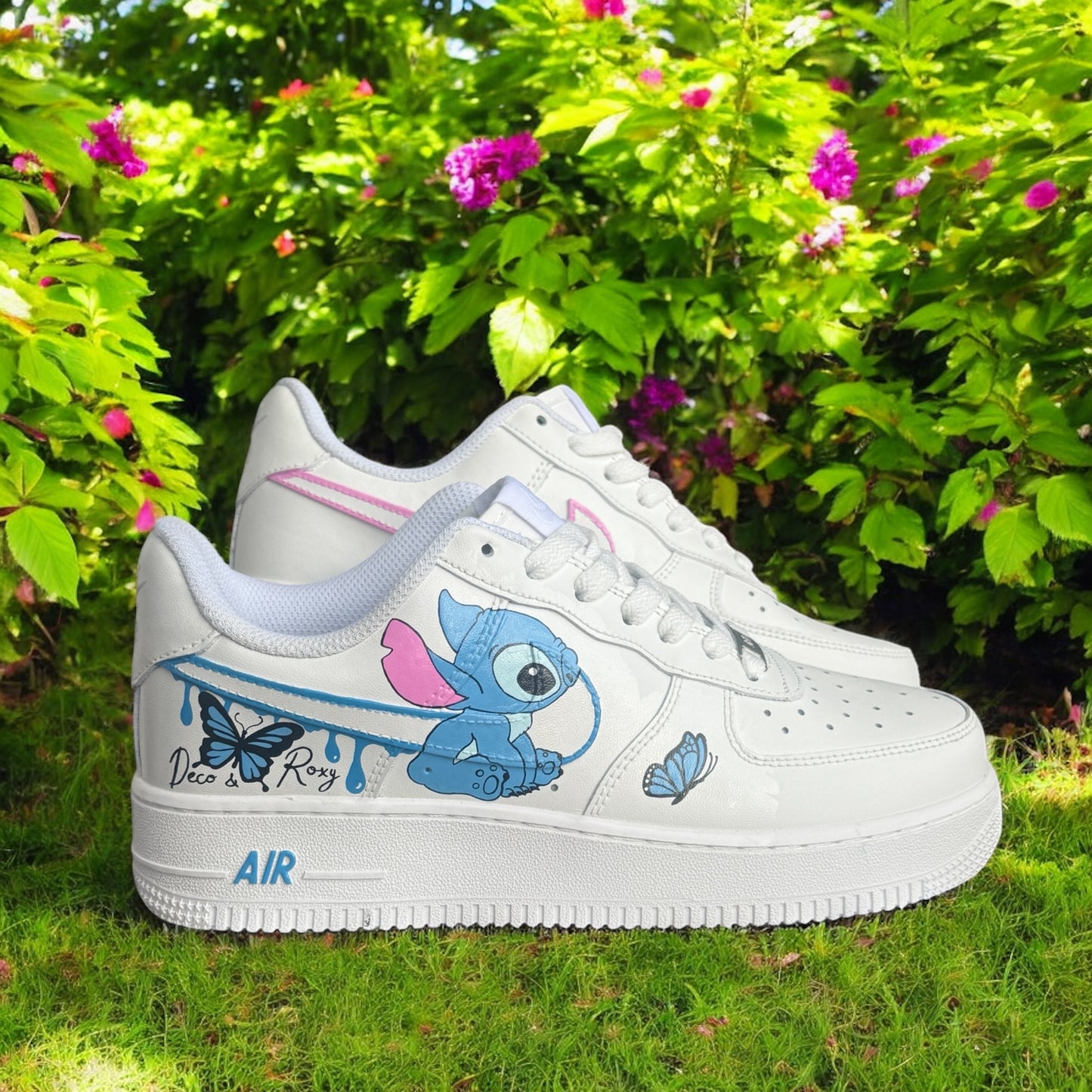 Blue Pink Drip Stitch Butterfly Custom Shoes Air Force 1