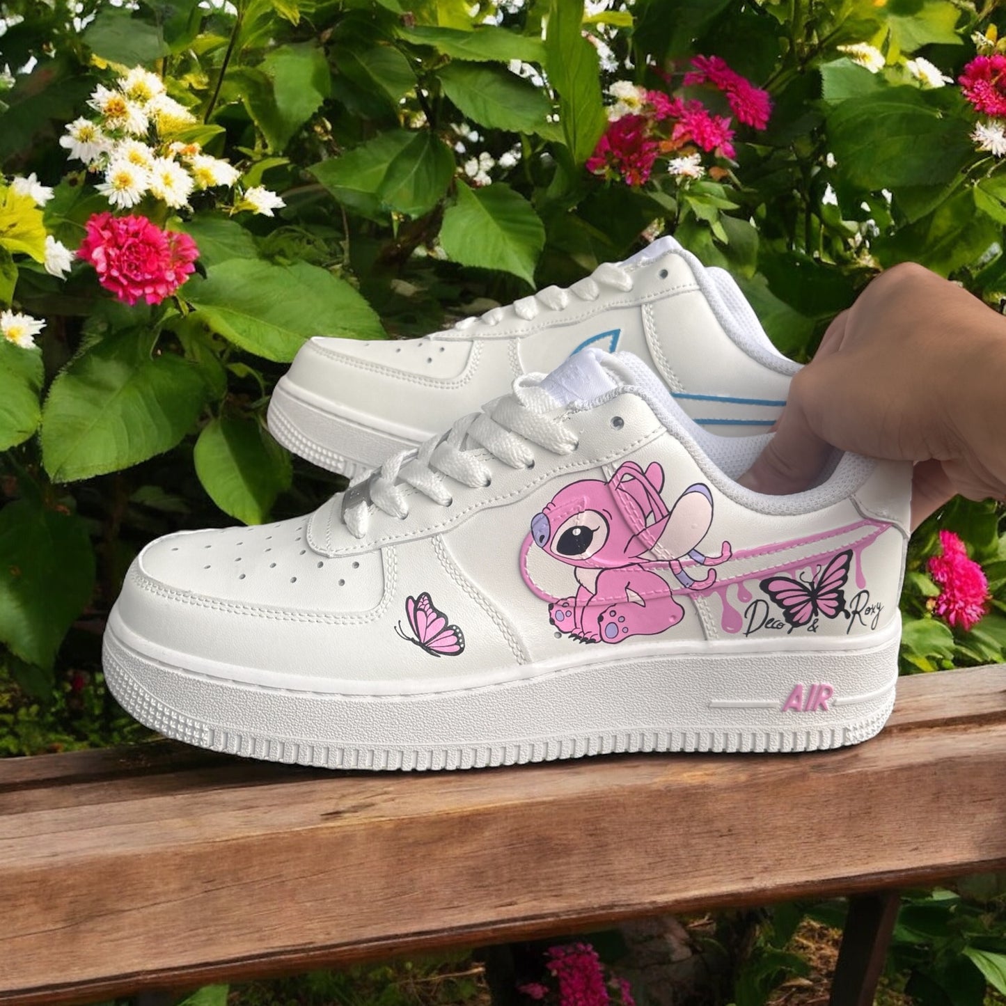 Blue Pink Drip Stitch Butterfly Custom Shoes Air Force 1