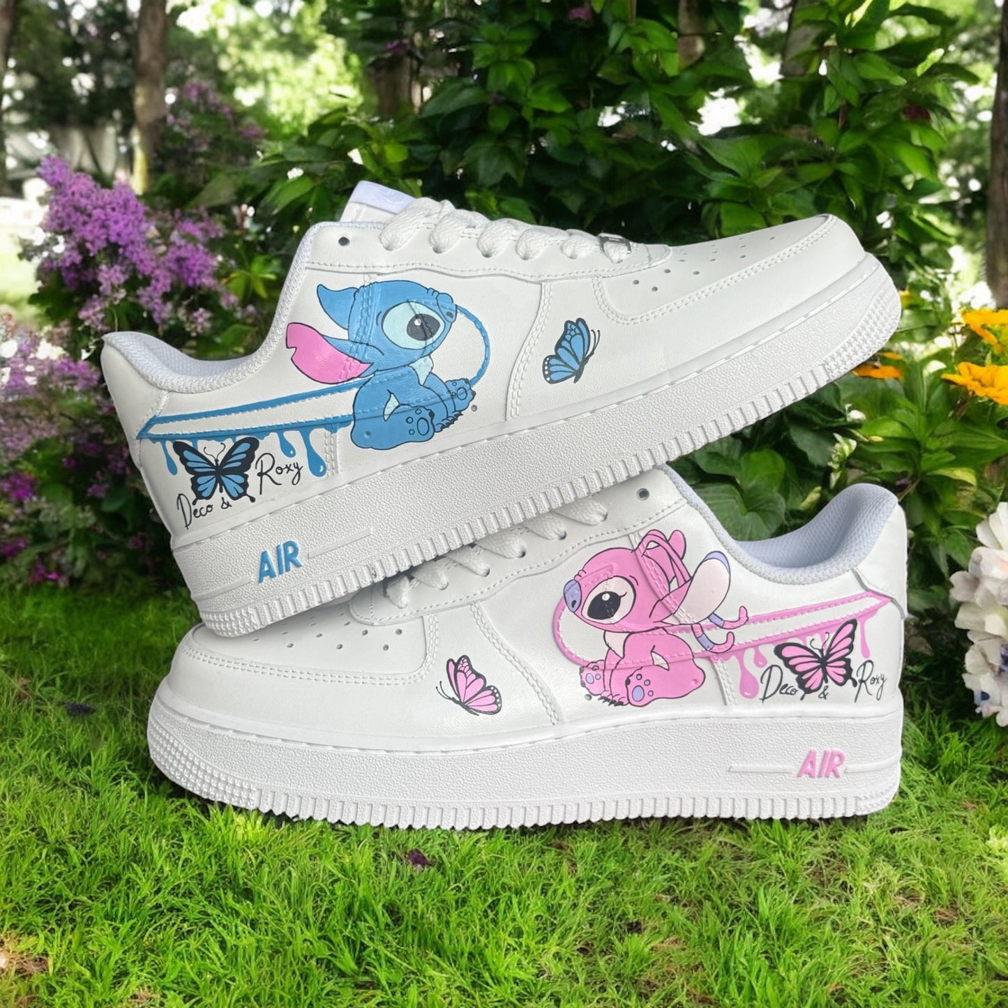 Blue Pink Drip Stitch Butterfly Custom Shoes Air Force 1