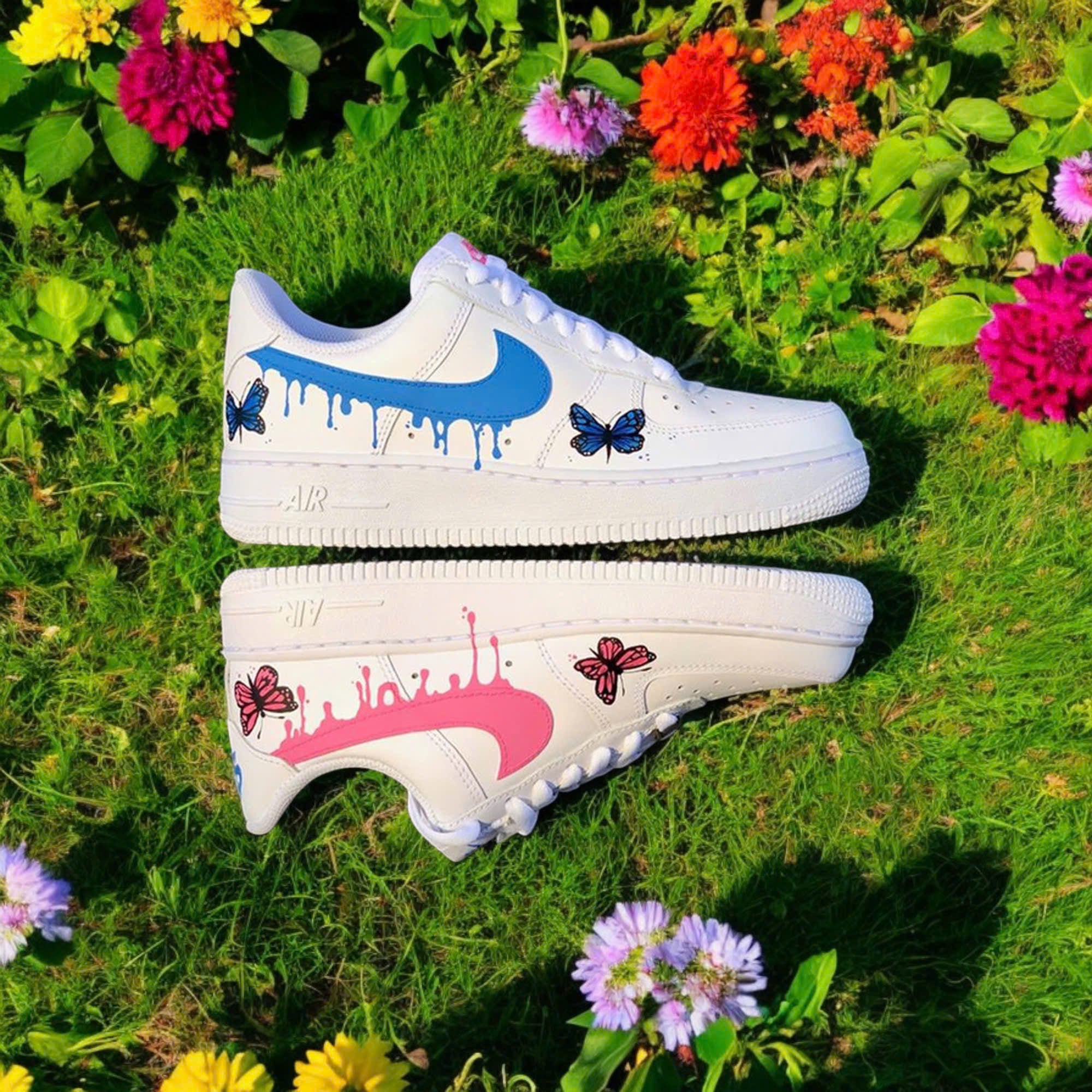 Custom Air Force 1 Womens Shoes Butterfly Colorful Rainbow Custom Nikes Custom Nike Womens Nike Shoes Sneakers store Christmas Gift Blue Butterfly