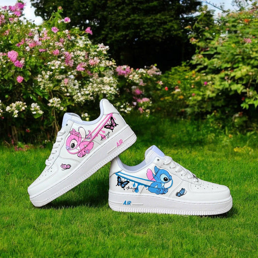Blue Pink Drip Stitch Butterfly Custom Shoes Air Force 1