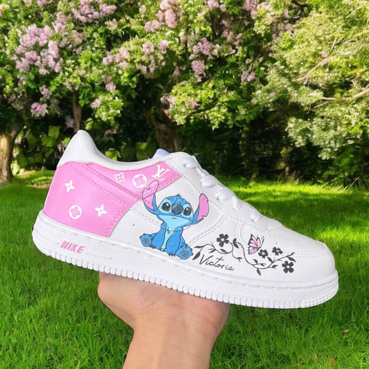 Pink Stitch Flower LV Custom Shoes Air Force 1 Sneakers