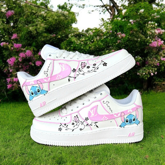 Pink Stitch Line Flower Custom Shoes Air Force 1