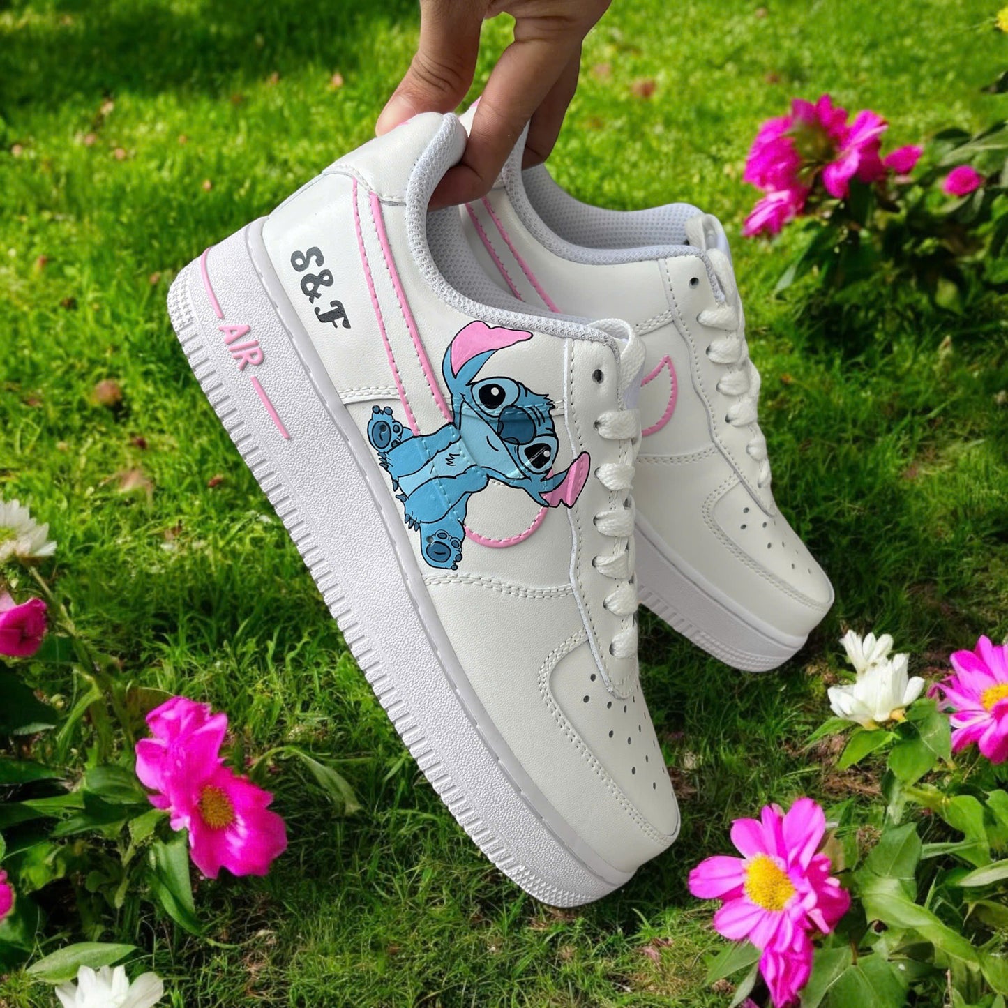 Stitch Pink Swoosh Custom Sneaker