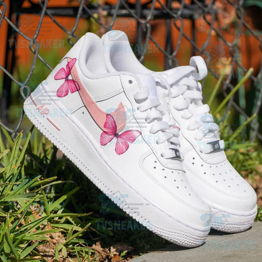 Cute Pink Swoosh Butterflies Custom Sneaker