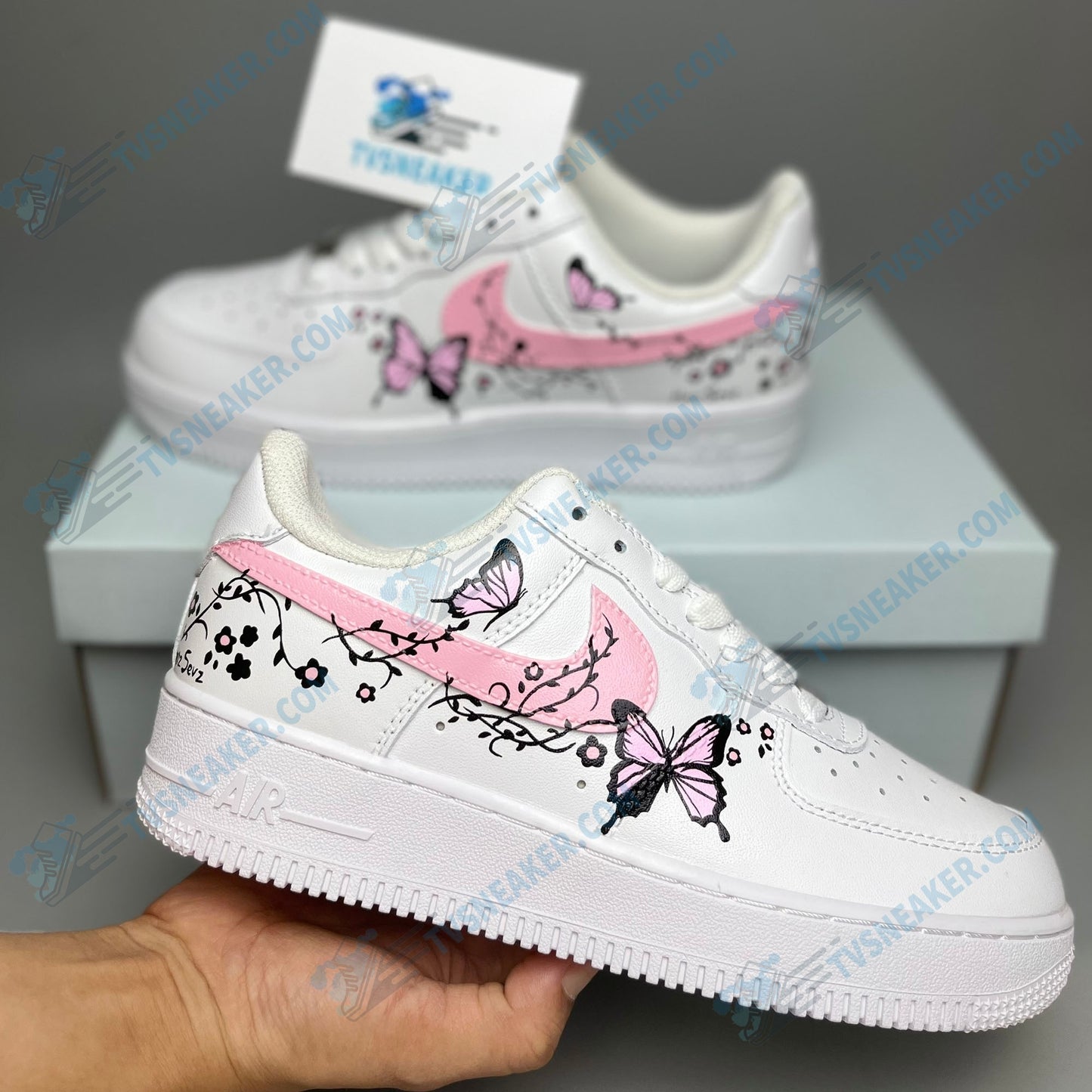 Pink Flower Butterfly Custom Sneaker